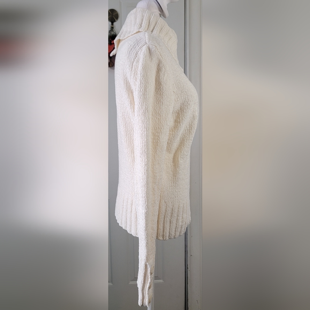 Vintage Y2K Turtleneck Sweater Women's L Eggshell Button Close Neck Cotton NWT - Picture 4 of 12